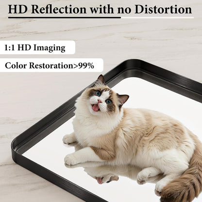 30x36 inch black metal framed bathroom mirror for, close-up detail