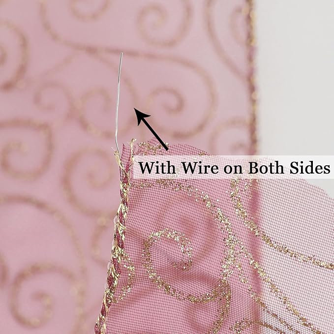 MEEDEE Red Gold Swirl Wired Ribbon 2.5 Inch Dark Red Sheer Ribbon - Image 3