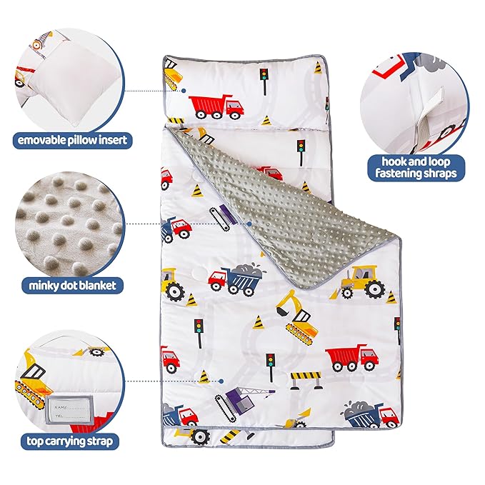 Viviland Toddler Kid Nap Mat for Preschool, Boys Car Truck Slumber Bag - Image 2