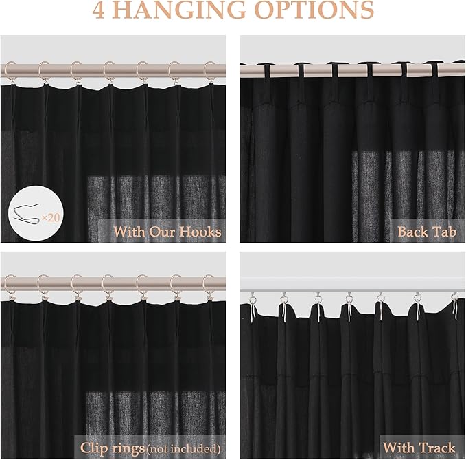 Black Pinch Pleated 90 Inch Curtains 2 Panels - Image 3