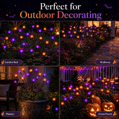 Solar Firefly Lights Outdoor, 4 Pack Orange Purple Halloween Yard Decor