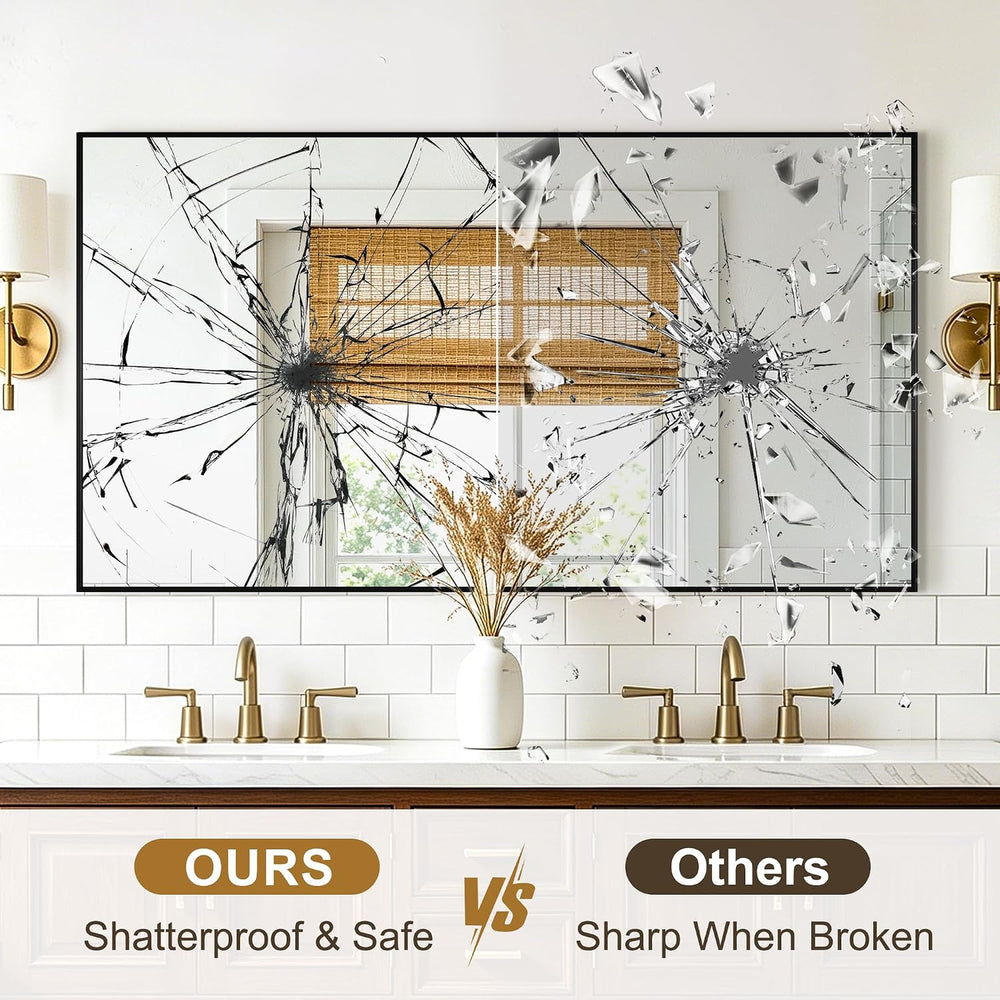 Rectangular Bathroom Mirror, 55"x30" Black Metal Framed Vanity Mirror