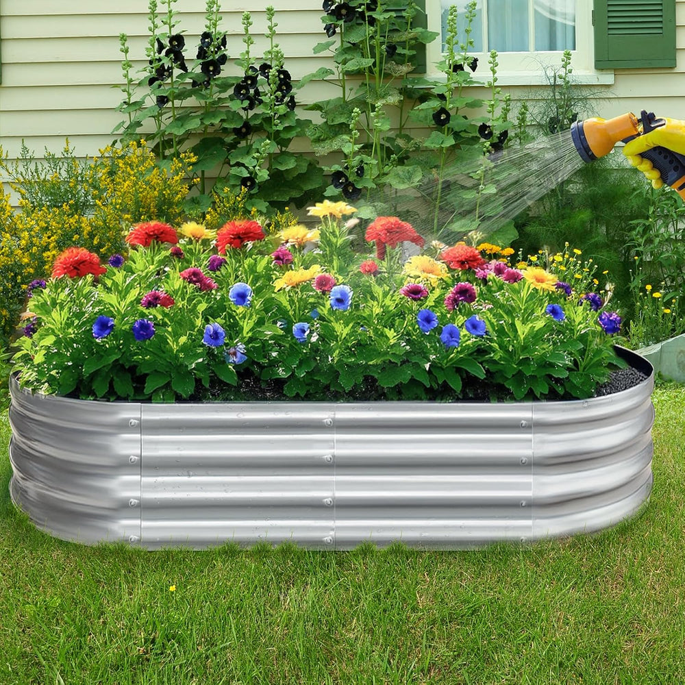 Galvanized Garden Bed Kit for Vegetables/Herbs/Flowers, Outdoor Raised Plante...