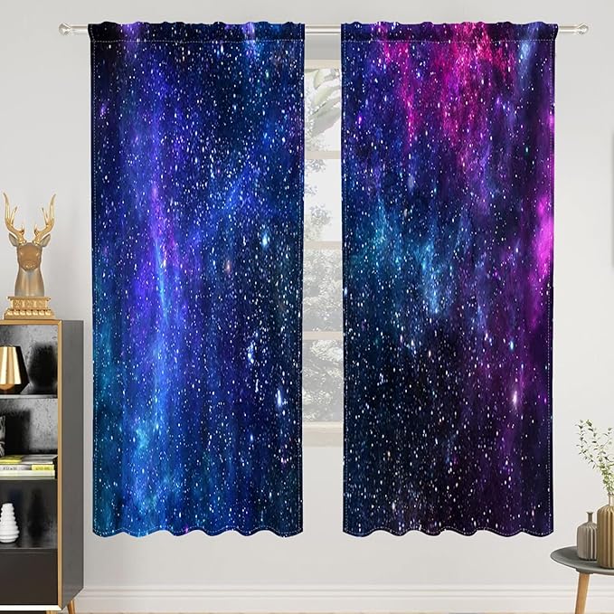 Renaiss 26 x 63 Inch Galaxy Blackout Window Curtains Kids Bedroom Window Drapes by Renaiss