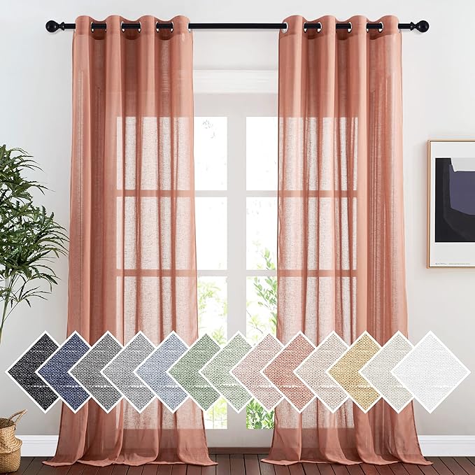 NICETOWN Linen Semi Sheer Curtains, Grommet Top Rustic Farmhouse Linen Curtains by NICETOWN