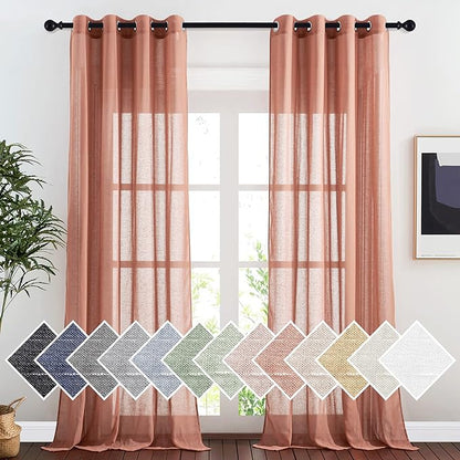 NICETOWN Linen Semi Sheer Curtains, Grommet Top Rustic Farmhouse Linen Curtains by NICETOWN