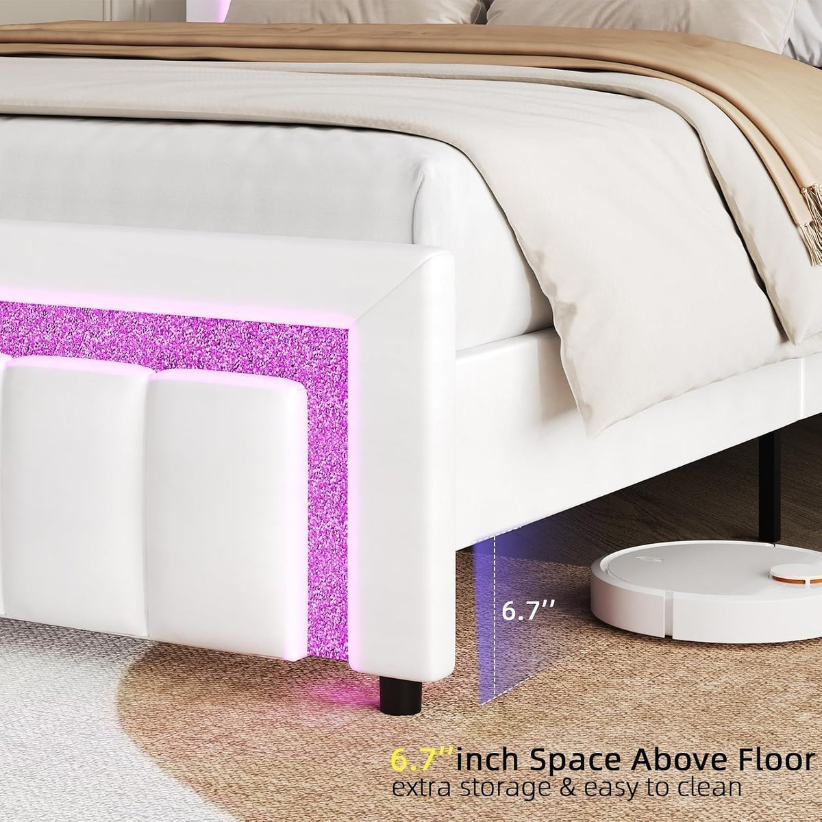 hombck twin bed frame with led lights and showing dimensions