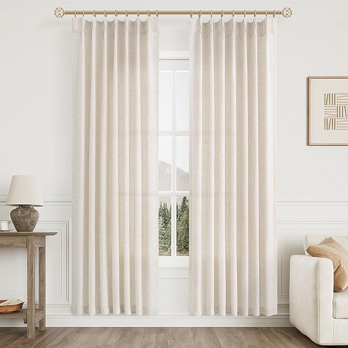 Natural Pinch Pleat Linen Curtains 82 Inch Length 2 Panels Set - Image 8