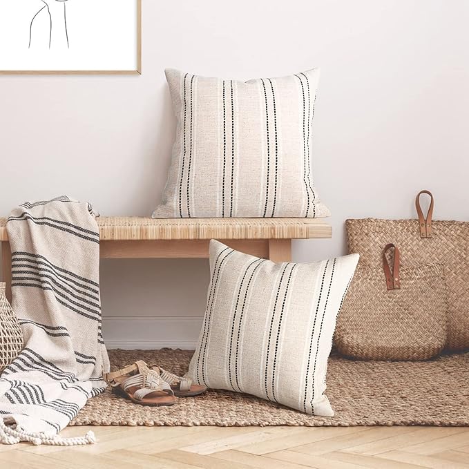 AELS 18x18 Decorative Farmhouse Linen Throw Pillow Covers, Boho Textured Pillow - Image 4