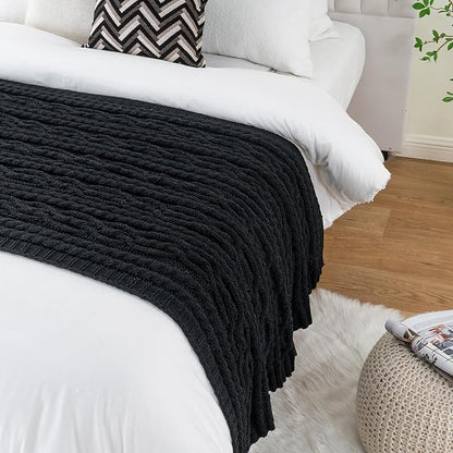 Battilo Black Throw Blanket for Couch, Cable Knit Blanket for Bed, Home Decor - Image 4