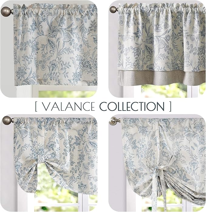 jinchan Linen Valance Curtain Farmhouse Floral Printed Small Window Curtain - Image 8