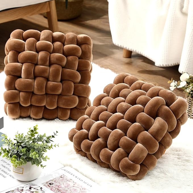 Wenqik 2 Pcs Knot Pillows Square Knotted Plush Throws Soft Accent Pillows - Image 4