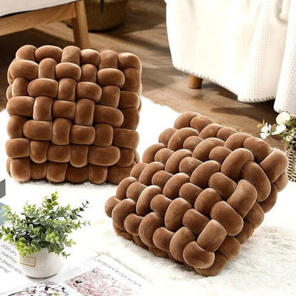 Wenqik 2 Pcs Knot Pillows Square Knotted Plush Throws Soft Accent Pillows - Image 4