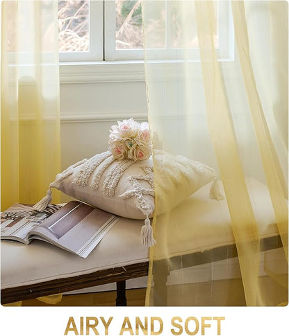 Foil Stripe Mustard Yellow Sheer Curtains 96 inches Length 2 Panels - Image 3