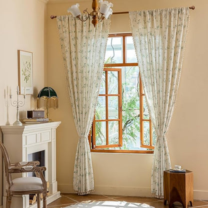 ENJOYBRIDAL White Floral 63 Inch Curtains 2 Panel Set Bedroom Tassel Drapes - Image 4