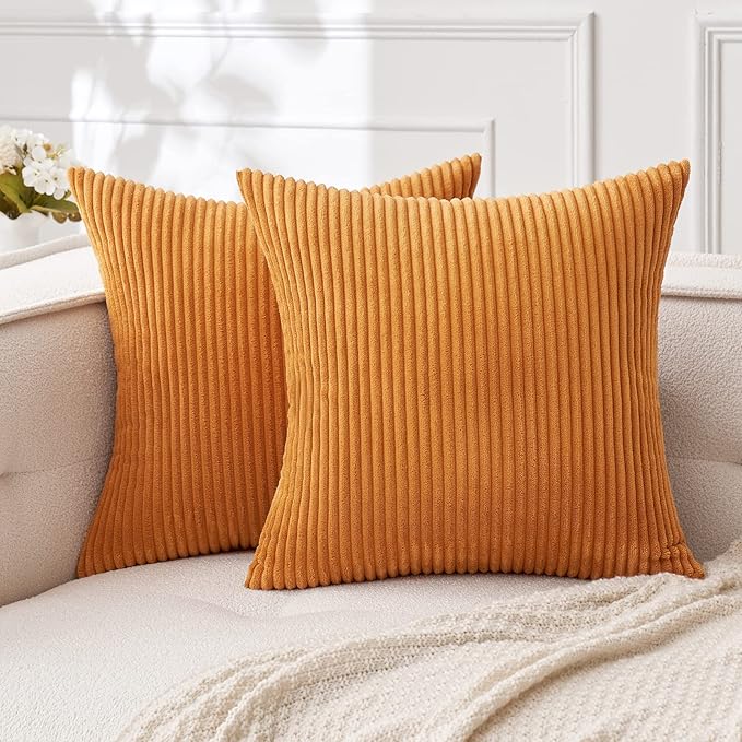 MIULEE Pack of 2 Burnt Orange Pillow Covers 16x16 Inch Soft Boho Striped by MIULEE