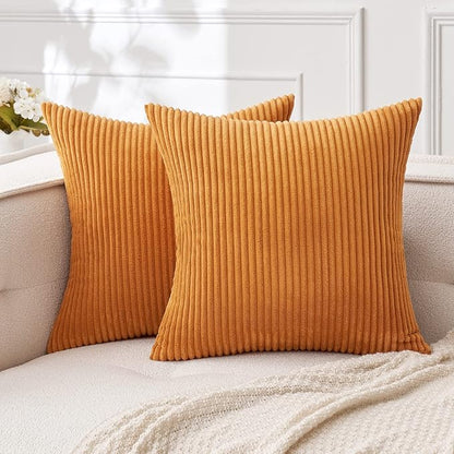 MIULEE Pack of 2 Burnt Orange Pillow Covers 24x24 Inch Soft Boho Striped by MIULEE