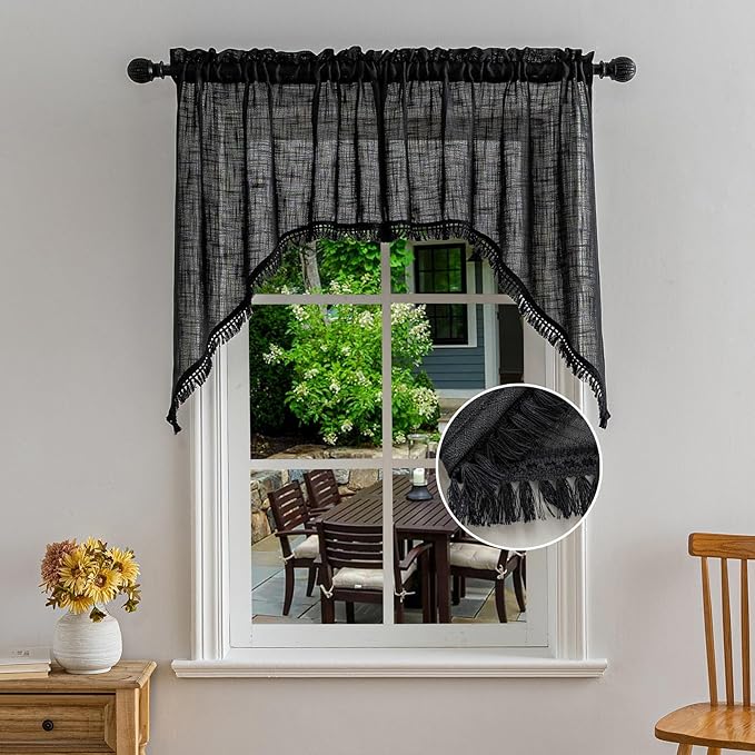 Beda Home Tassel Linen Textured Swag Valances by BedaHomeBedaLife