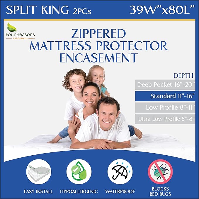 Split King Mattress Encasement 39" x 80" by FourSeasonsEssentials