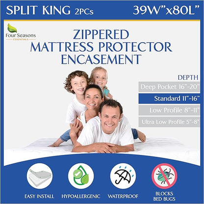 Split King Mattress Encasement 39" x 80" by FourSeasonsEssentials