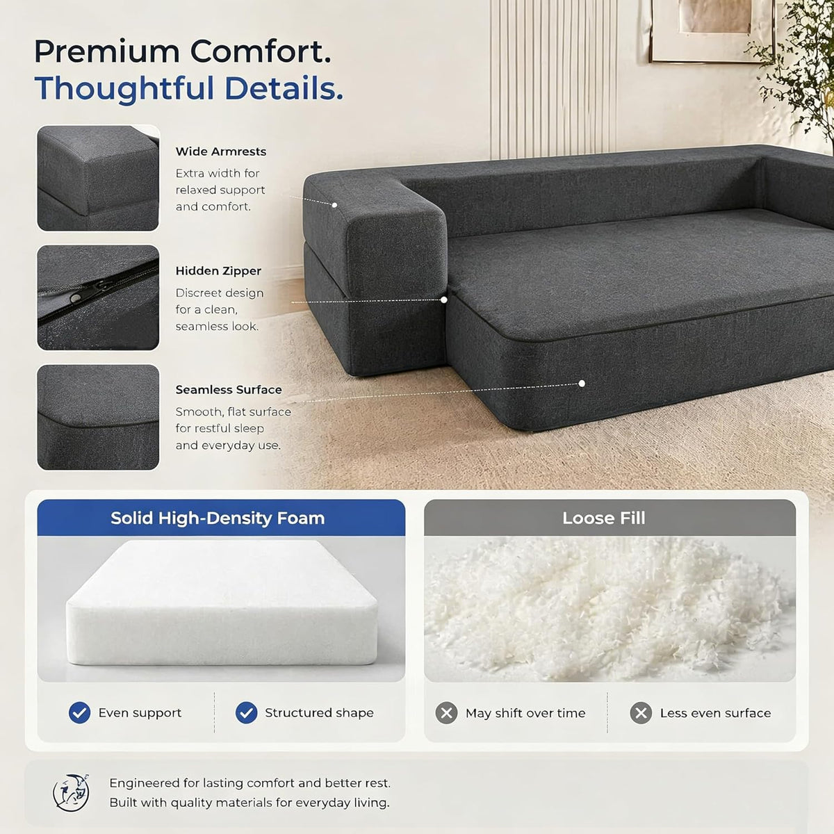 10 inch folding sofa bed memory foam futon, side view