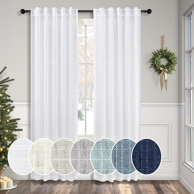 Pitalk White Linen Curtains 90 Inch Length by Pitalk