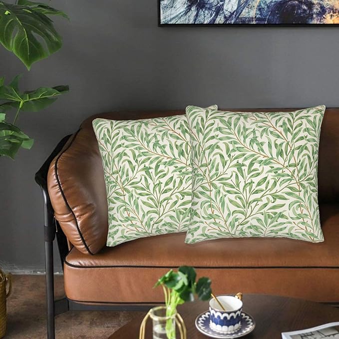 Rustic Vintage Floral Green Leaf Throw Pillow Covers 18x18 Inch Set of 2 - Image 4