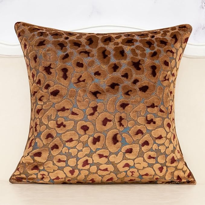 Alerfa Brown Floral Throw Pillow Cover 18 x 18 Inch Cut Velvet Sqaure Luxury by Alerfa