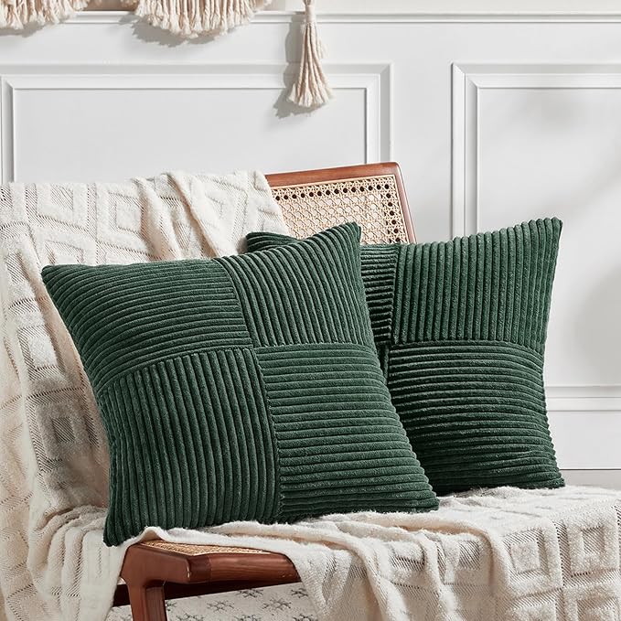 Fancy Homi Set of 2 Dark Green Decorative Throw Pillow Covers 22x22 Inch by Fancy+Homi
