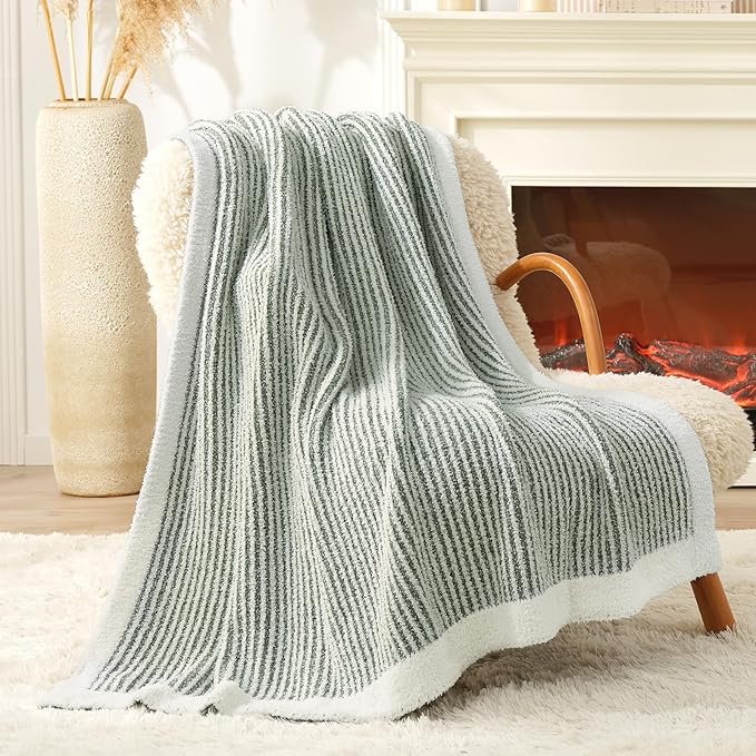 Snuggle Sac Warm Throw Blanket for Couch, Fuzzy Microfiber Knit Stripe Blankets - Image 6