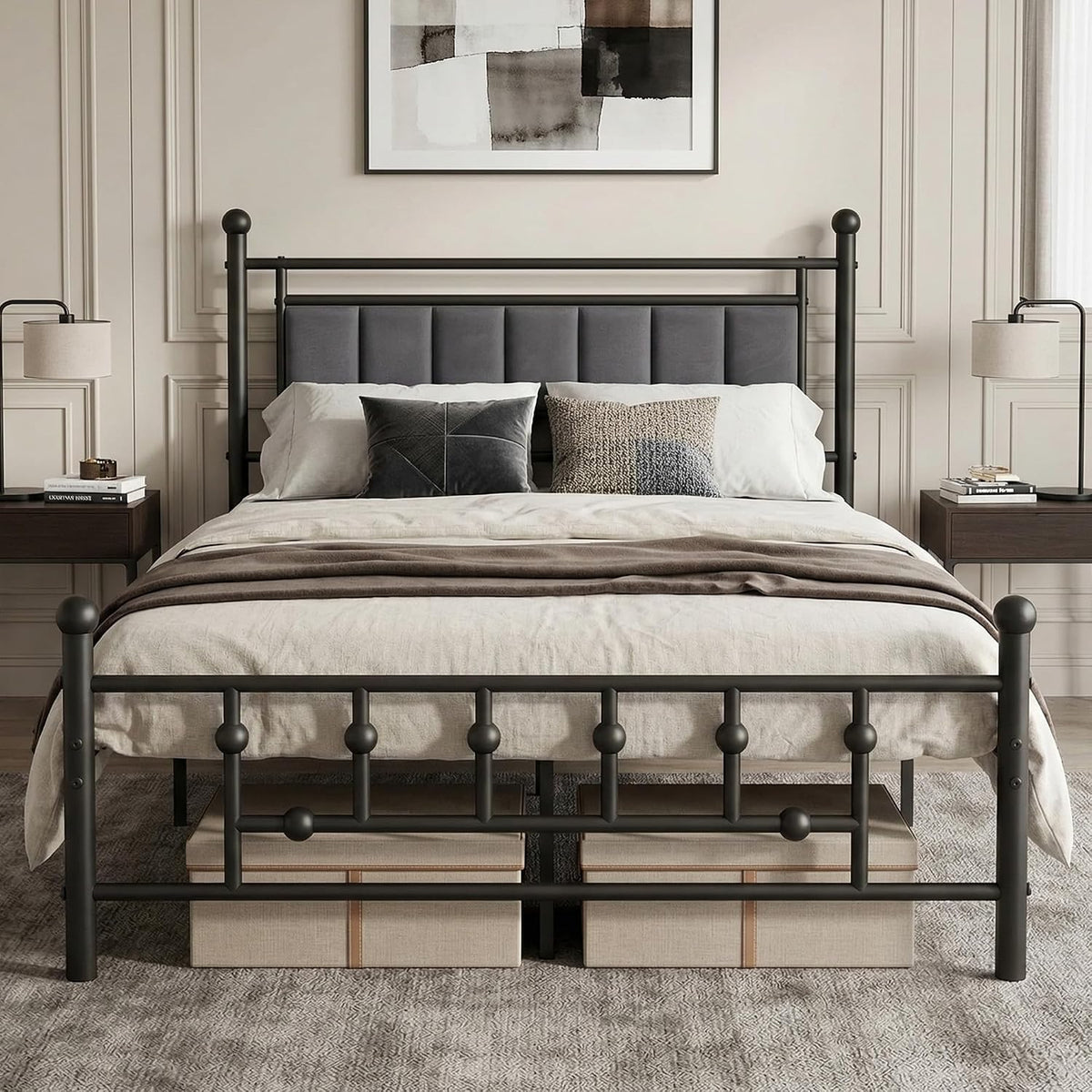 velvet upholstered full bed frame with headboard, main product view