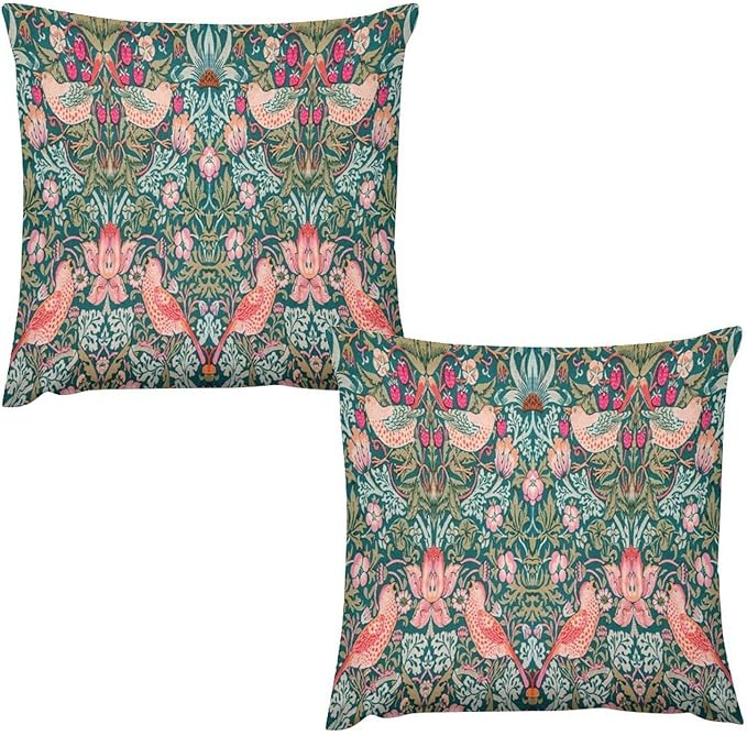 William Morris Floral Original Throw Pillow Covers Boho Chic Retro Floral Bird by XBDDZSW