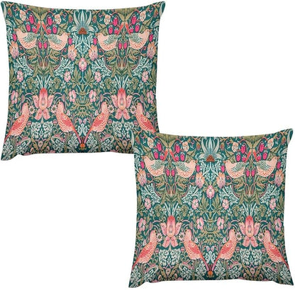 William Morris Floral Original Throw Pillow Covers Boho Chic Retro Floral Bird by XBDDZSW