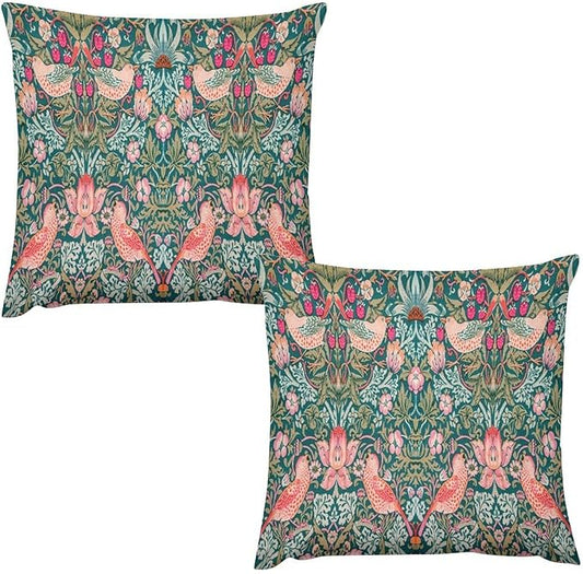 William Morris Floral Original Throw Pillow Covers Boho Chic Retro Floral Bird by XBDDZSW