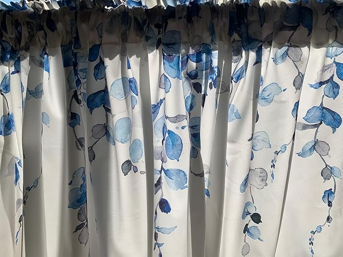 Watercolor Blue Leaves Window Valance - Image 3