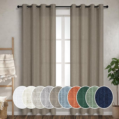 Pitalk Taupe Linen Curtains 72 Inches Long 2 Panels Grommet Privacy Added Thick by Pitalk