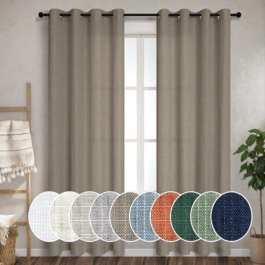 Pitalk Taupe Linen Curtains 72 Inches Long 2 Panels Grommet Privacy Added Thick by Pitalk