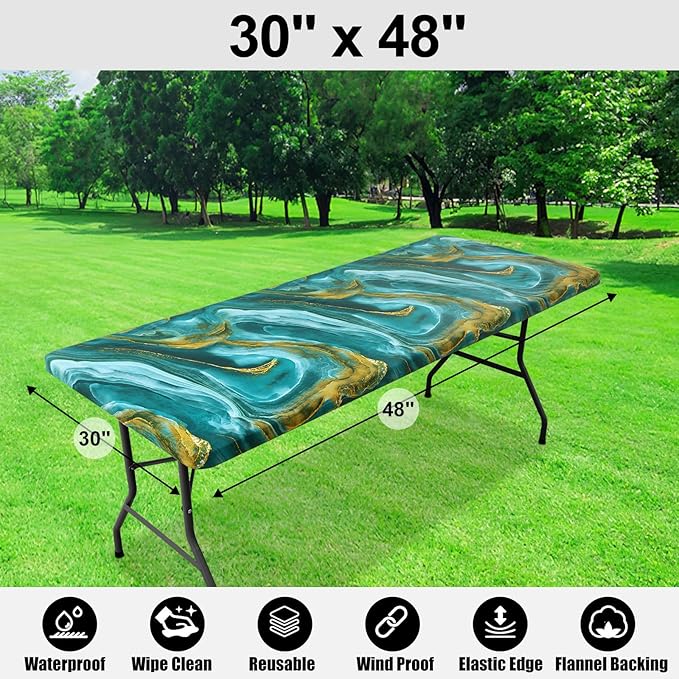 Smiry Rectangle Picnic Tablecloth, Waterproof Elastic Fitted Table Covers - Image 6