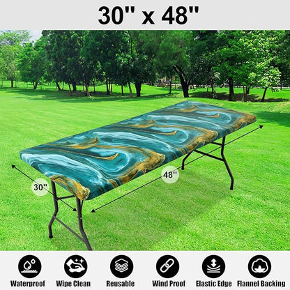 Smiry Rectangle Picnic Tablecloth, Waterproof Elastic Fitted Table Covers - Image 6