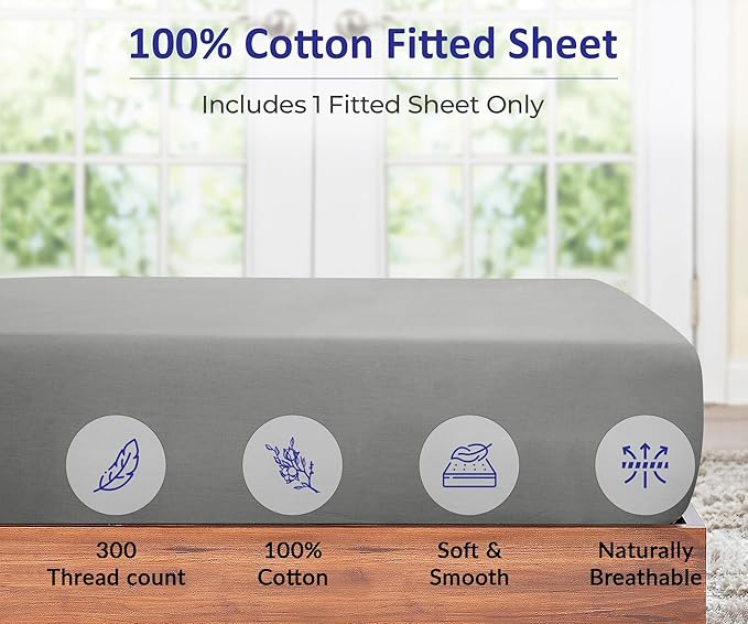 ROYALE LINENS 300 Thread Count 100% Long Staple Combed Cotton Fitted Sheet Queen - Image 3