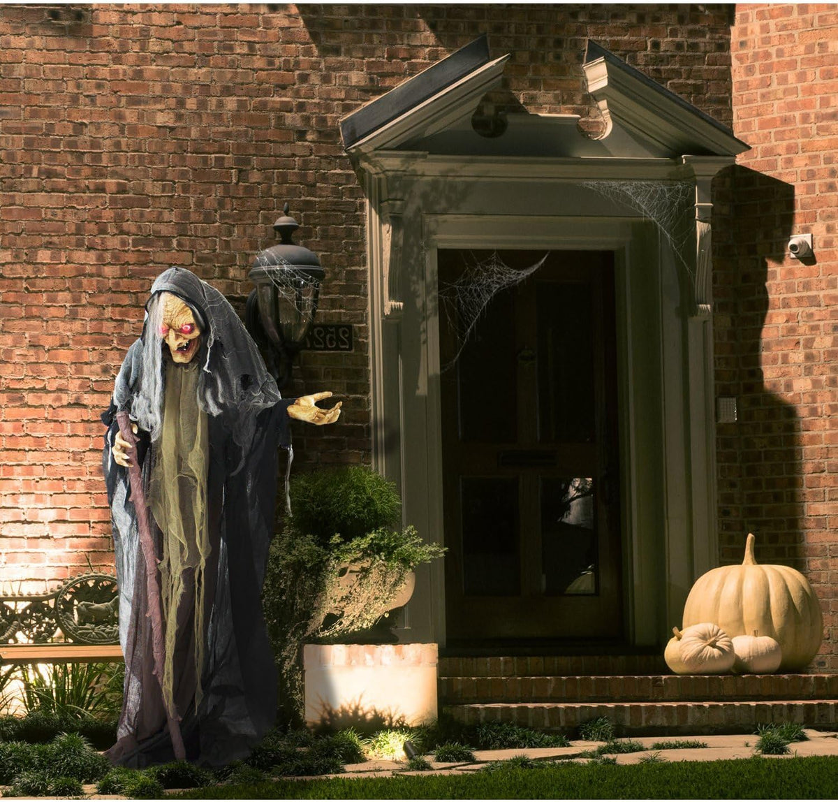 Haunted Hill Farm Life-Size Scary Poseable Talking Witch, Halloween Animatronic with Touch Activated Lights and Sound, Battery Operated Indoor or Covered Outdoor Halloween Decorations, Halloween Prop