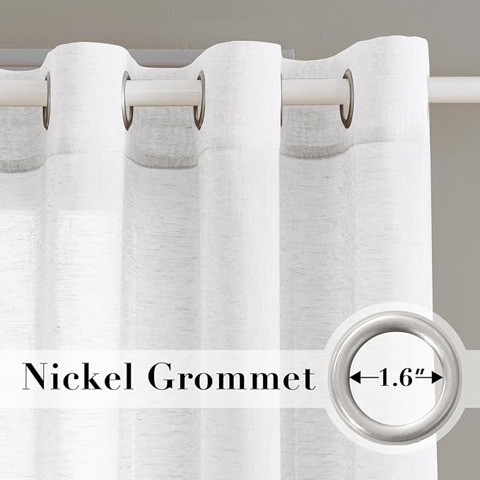 H.VERSAILTEX White Natural Linen Curtain Panels Energy Efficient Semi - Image 2