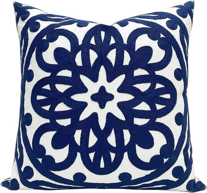 Slow Cow Canvas Embroidered Decorative Throw Pillow Cover Square 18 x18 inches by SLOW+COW