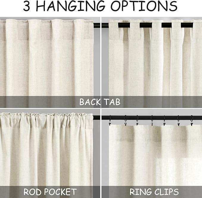 Nanspring Warm Beige Curtains 72 Inch Length - Image 2