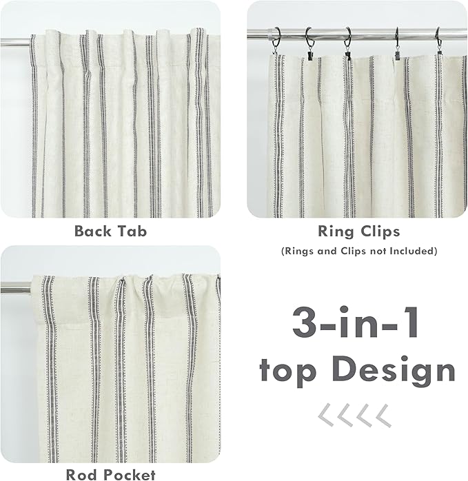 DriftAway Farmhouse Vertical Striped Linen Blend Textured Light Filtering Semi - Image 5