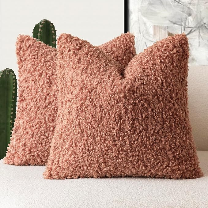 Foindtower 2 Pieces 24x24 Inch Dusty Pink, Faux Fur Throw Pillow Cover Accent by Foindtower