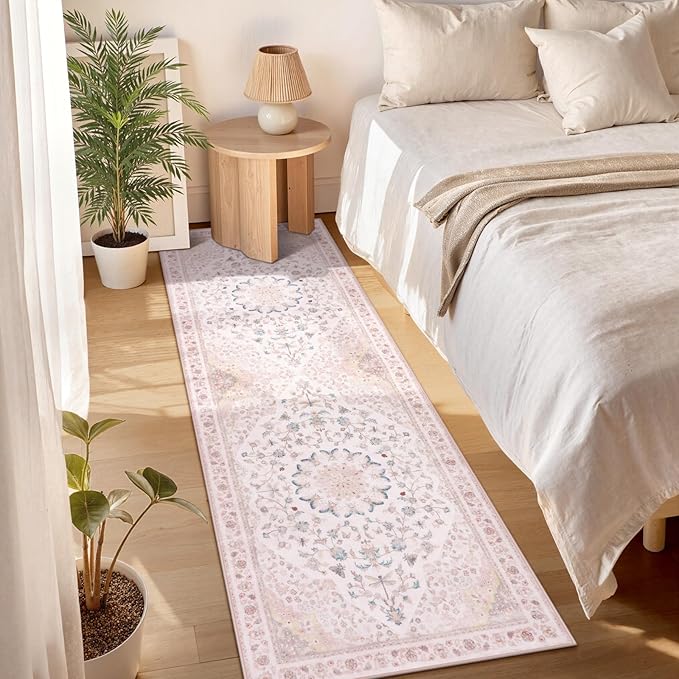 Moynesa Washable 2x6 Pink Hallway Runner Rug, Cute Girl Floral Print Runner - Image 3