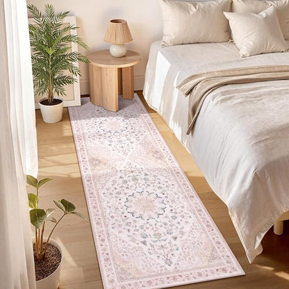 Moynesa Washable 2x6 Pink Hallway Runner Rug, Cute Girl Floral Print Runner - Image 3