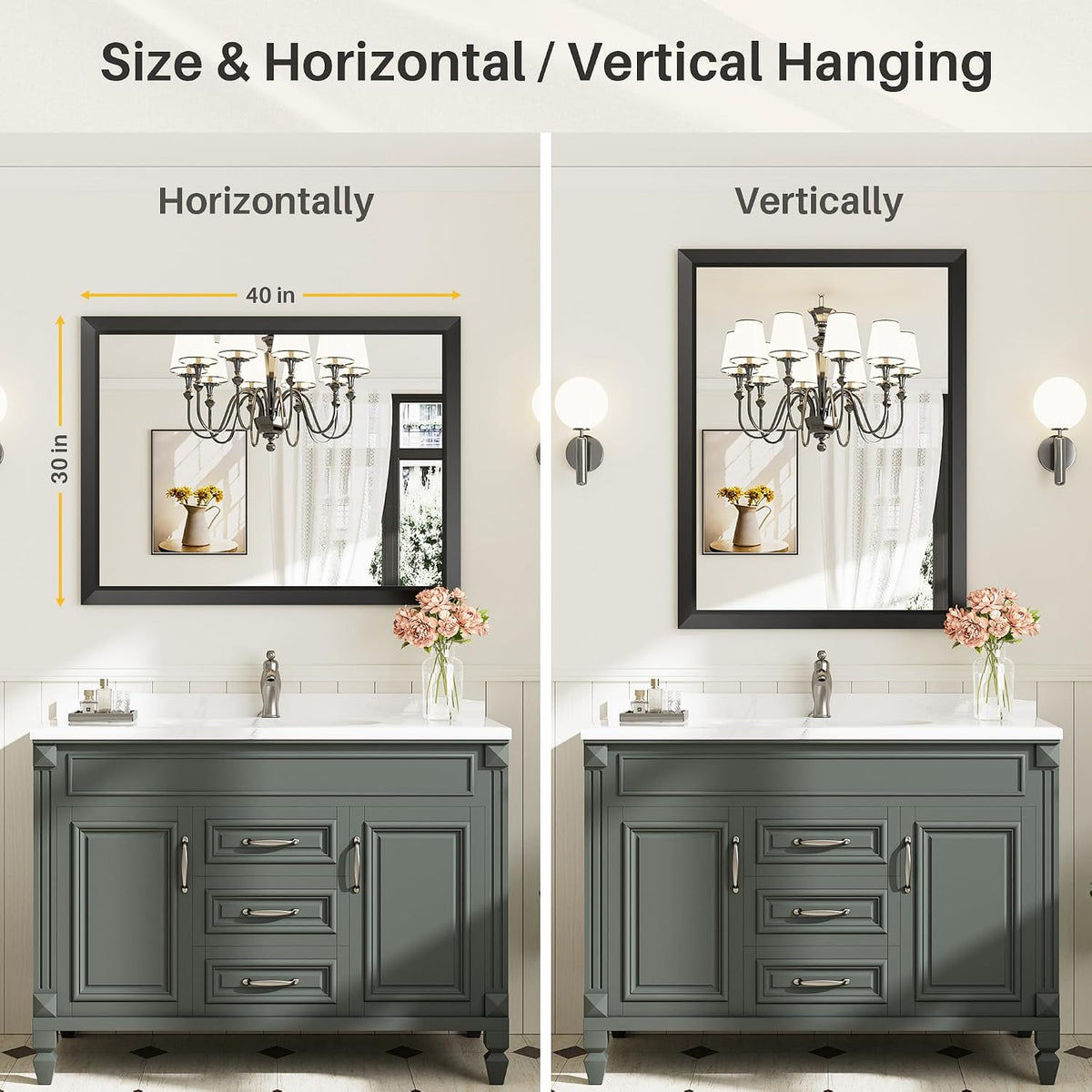 briivue black metal framed bathroom wall mirror, 40x30, package contents