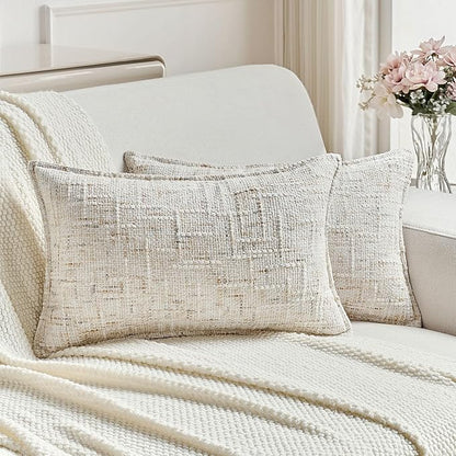 FUTEI Cream Decorative Throw Pillow Covers 12x20 Inch Set of 2, Soft Chenille by FUTEI